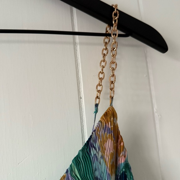 ASTR Loralee Pleated Floral Maxi Dress Green Blue Gold - Picture 4 of 7